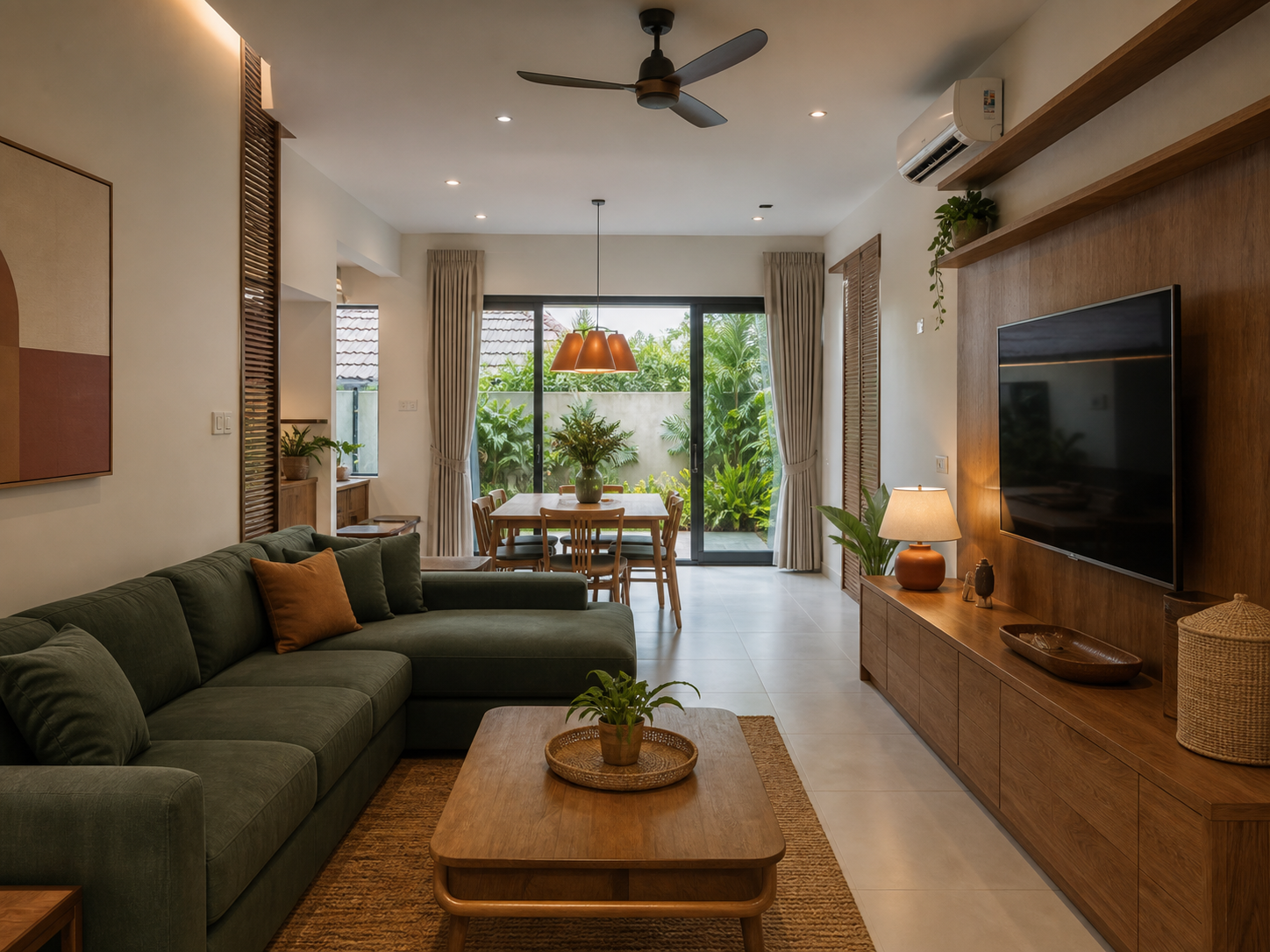 ภาพสามมิติห้องนั่งเล่นบ้านเดี่ยวในประเทศไทย